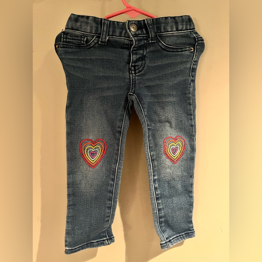 Cat & Jack size 2T rainbow heart jeans